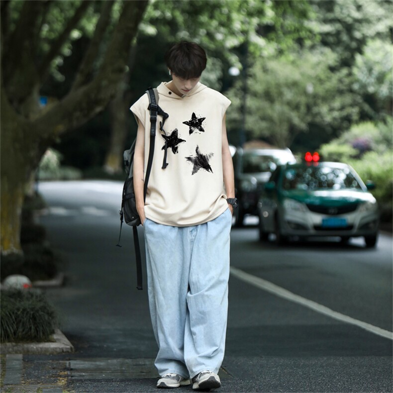 麂皮绒连帽背心坎肩男T恤美式港风JLB421-P30控48,男装T恤,电商B370