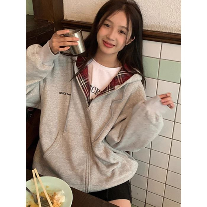 5255-P53原版做工#刺绣食毛华棉复合格子拼接卫衣薄款/加绒,女装卫衣/绒衫,星座617A-2