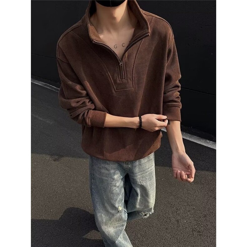 Y8059-P42新款麻花拉链针织衫女宽松显瘦毛衣上衣外套,男装针织衫/毛衣,电商B323A