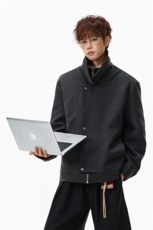 老钱风短款毛呢大衣男秋冬季加厚高级感英伦风翻领风衣休闲外套，男装风衣，星座903-1