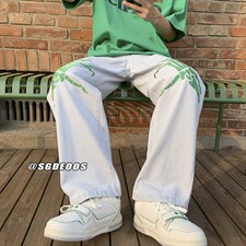 主推款直筒宽松水洗牛仔裤高街潮刺绣长裤313A-1-NZ001-P55控68，男装牛仔裤，星座808A-1