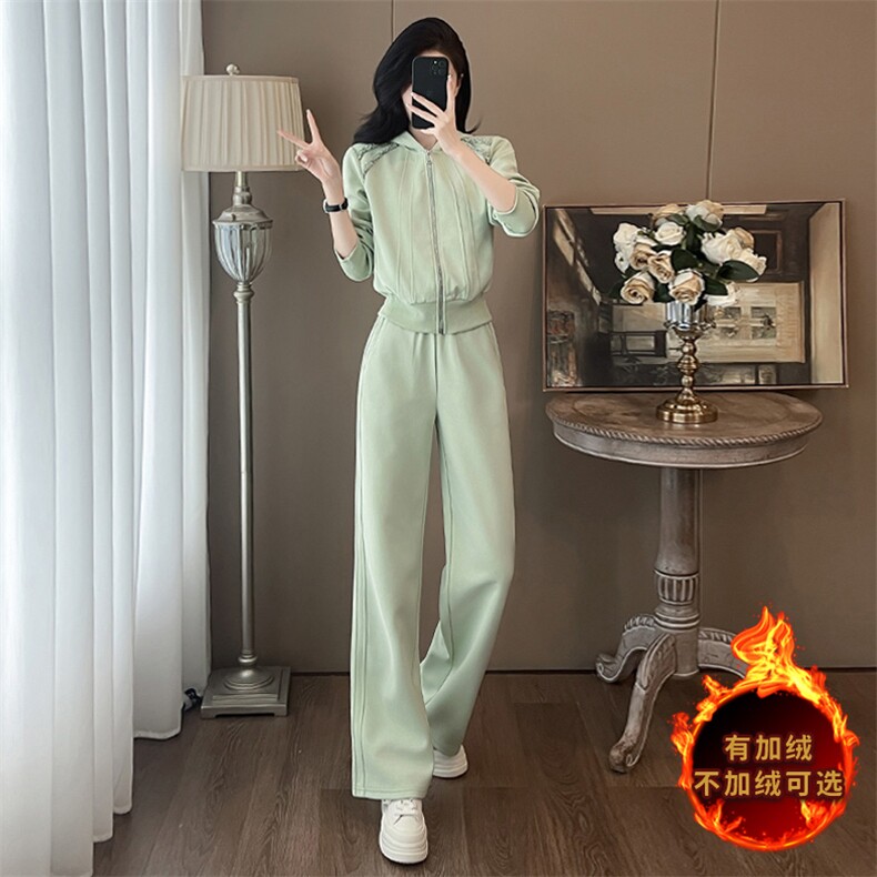 洋气减龄秋冬重工开衫休闲阔腿裤套装，女装套装/套裙，江南