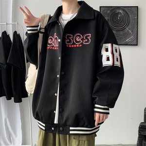 棒球服男宽松大码印花外套春秋季韩版潮流ins休闲夹克 J6017 P80图片