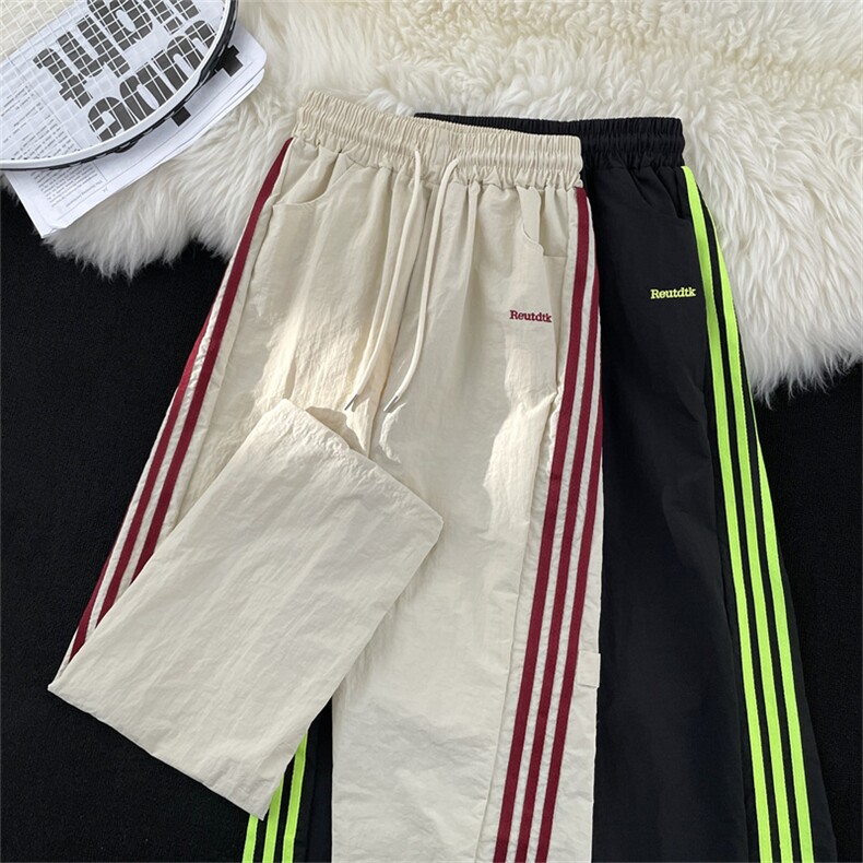 高品质秋款男款工装裤大口袋三条杠条纹抽绳阔腿长裤h49 P48图片