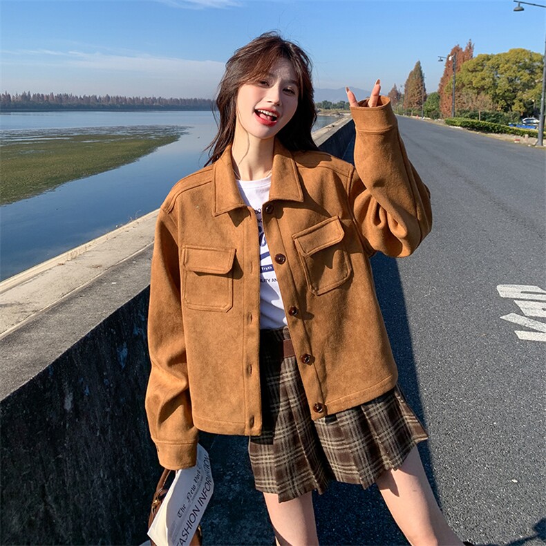 小个子开春外套女短款2025新款今年流行又a又飒麂皮绒机车服夹克,女装短外套,2C198