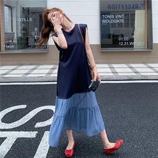 夏季新款韩版宽松显瘦百搭无袖背心连衣裙女中长款裙子，女装连衣裙，2C166