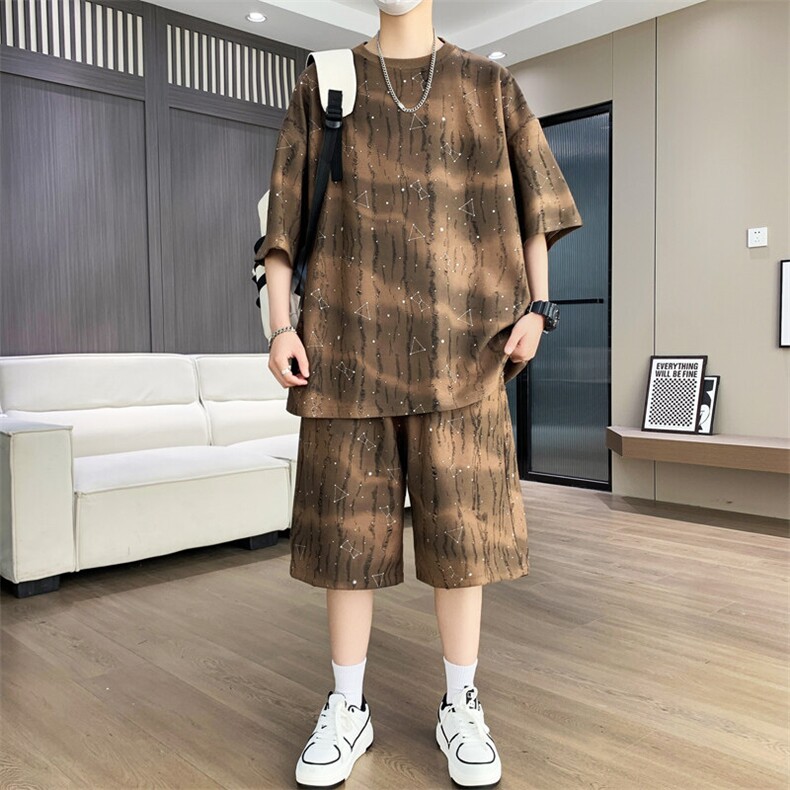 港风套装男宽松满天星扎染短袖T恤短裤休闲套装TZ6632-P55图片