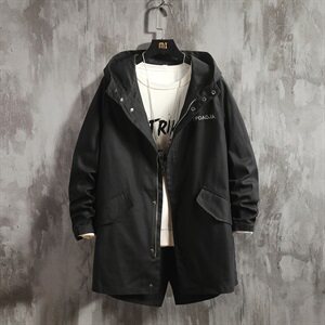 2021春秋季新款日系水泥墙男大码中长燕尾连帽夹克外套J983-P75图片