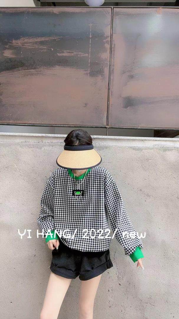 千鸟格复合卫衣，女装卫衣/绒衫，一杭