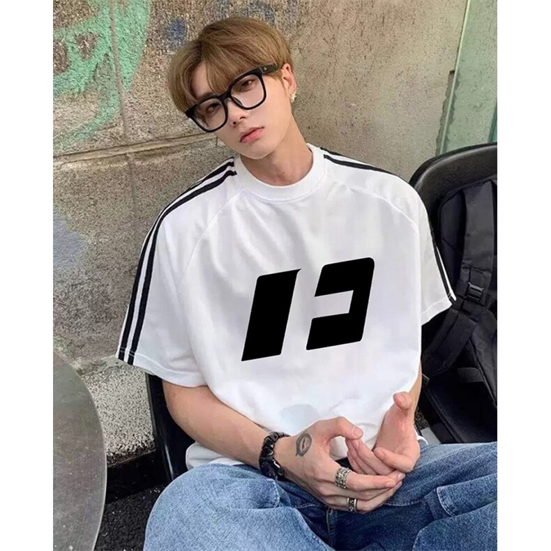 抖音得物高品质二开240克宽松纯棉美式潮牌三条杠织带短袖T恤，男装T恤，电商A486