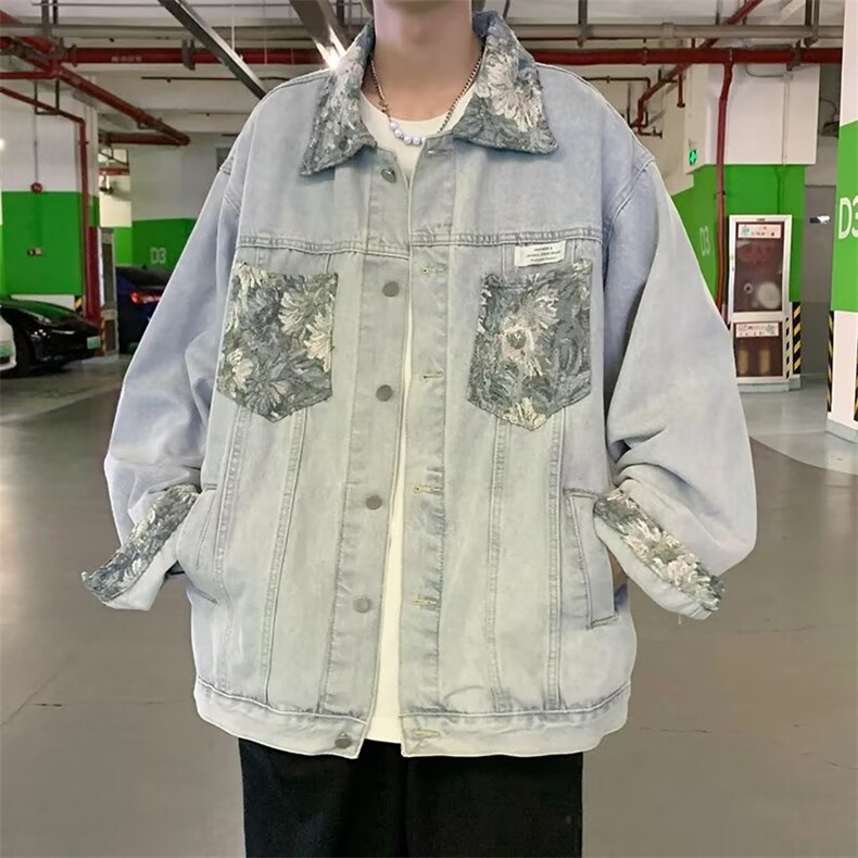港风拼接牛仔外套男春季宽松ins2023新款潮流休闲夹克JK870-P70,男装夹克,星座1103-3