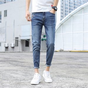 秋季九分牛仔裤男潮牌修身小脚男士休闲裤子韩版潮流9087-P45图片