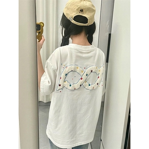 万针全刺绣工艺抖音得物高品质260克重磅纯棉双纱美式高街短袖T恤图片