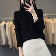修身挑洞半高领长袖纯色2024年秋季简约针织衫，女装羊毛衫，片语羊绒