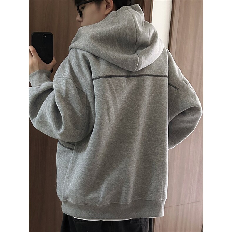 抖音得物高品质秋冬美式高街重磅结构辑明线纹理连帽卫衣外套W111,男装卫衣,电商A486