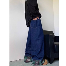 迷彩翻边阔腿牛仔裤男女春秋季美式复古宽松休闲百搭设计感直筒裤，男装牛仔裤，星座506