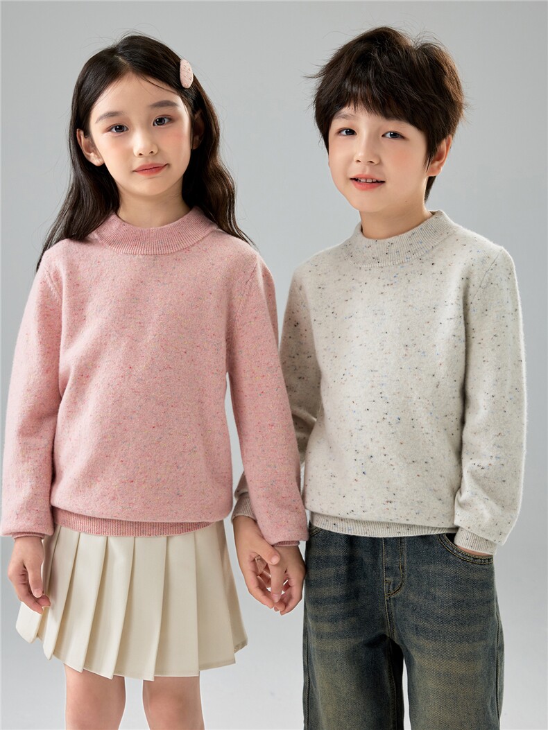 秋冬新款彩点纱儿童羊毛衫男童套头打底上衣女童圆领羊绒针织毛衣,童装毛衣,初丹羊绒童装