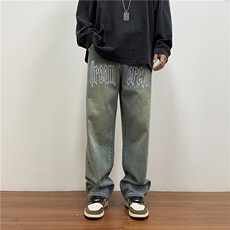 k791-p55-控78拉链黄泥牛仔在高阶宽松大码牛仔裤cityboy，男装牛仔裤，星座116