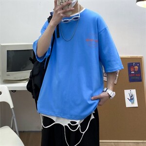 2025夏季短袖t恤衫男港风宽松打底衫潮流A210-A8307-P25 控38图片