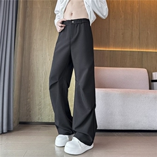 宽松阔腿休闲裤男2025秋季新款老钱风简约纯色直筒褶皱感西裤，男装西裤，星座410-6（原星座1304-1）