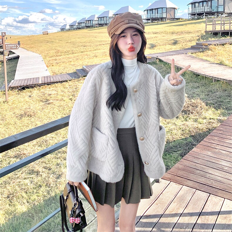 冬装新款加厚小香风皮毛一体外套-p195-k298,女装皮草,2D075
