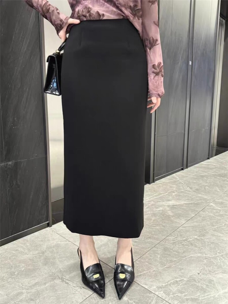 2025欧货马吉拉高腰显瘦开叉长款直筒半裙,女装半身裙,东正羊绒