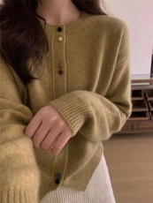 2025新款红色开衫女美丽诺羊毛衫女欧货高端圆领针织毛衣外套，女装羊毛衫，隆格羊绒