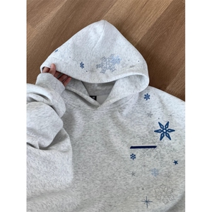 1506/QW100/P48潮雪花刺绣连帽卫衣重磅硬挺美式高街潮牌外套