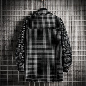 2021秋季新日系网格大码男落肩排扣气质格子外套夹克J6037-P60图片