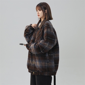 现货 秋冬新款加厚格子翻领夹克PU拼接 225-610-P100 控158图片