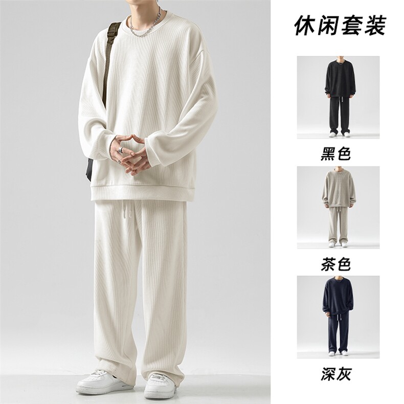 美式重磅条绒圆领卫衣搭配抽绳束脚休闲裤潮牌百搭-TZ810特批92,男装休闲套装,星座718