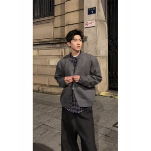 现货~龙叨叨老钱风假两件格纹拼接长袖针织开衫外套MY2573批88图片