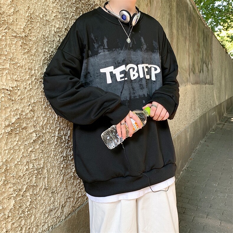 703-WW005秋季基础款泼漆效果印花圆领套头卫衣,男装卫衣,星座703