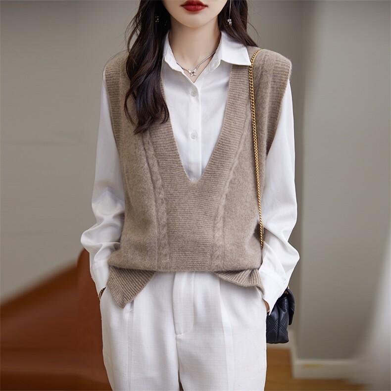2024秋季新款纯色V领无袖马甲休闲简约，女装马甲，美雪羊绒