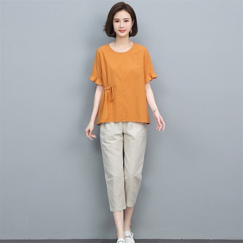 2023夏季新款时尚气质宽松显瘦休闲舒适棉麻两件套,女装套装/套裙,独衣靓