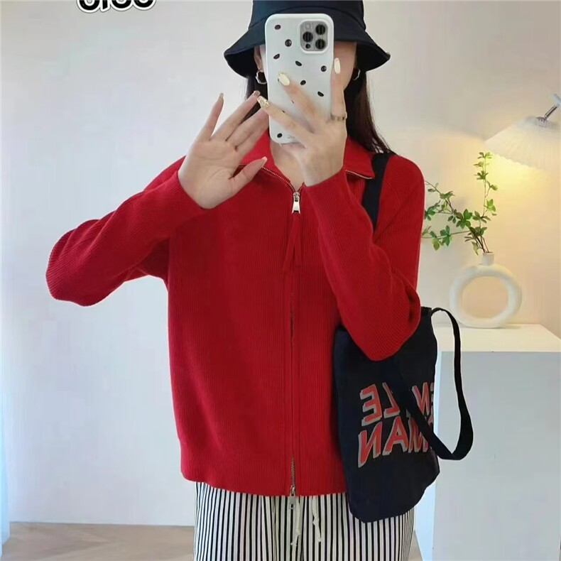 小香风新款双拉链针织衫高级感时尚开衫休闲外套打底毛衣女上衣,针织衫/毛衣,娇莉