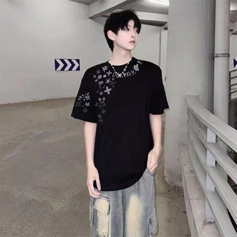 万针全刺绣工艺抖音得物高品质260克重磅纯棉双纱美式高街短袖T恤,男装T恤,电商A486