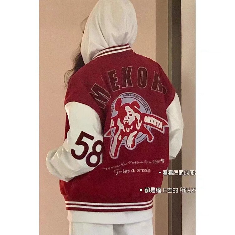 美式复古棒球服女春季潮高街vibe风外套宽松潮牌情侣呢子夹克潮,男装夹克,星座218-8