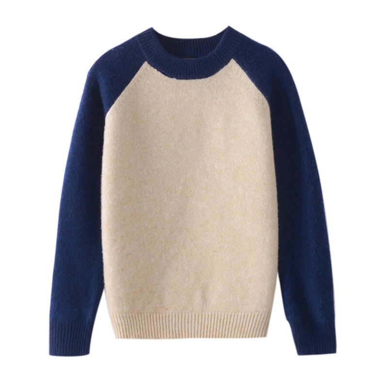 时尚拼色儿童羊毛衫舒适保暖圆领套头针织毛衣秋冬必备单品，童装儿童羊毛衫，顺友羊绒童装