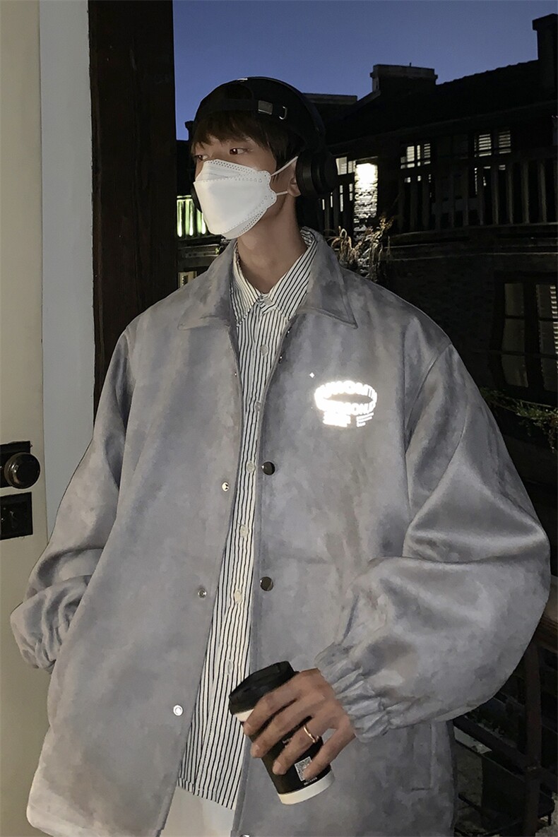 港风宽松男麂皮绒外套韩版潮休闲衬衫男夹克A071-1012-P90,男装夹克,电商A071