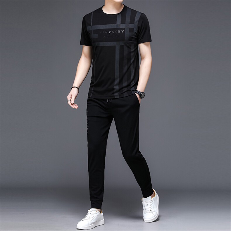 2023年夏款潮流休闲时尚男士运动短袖套装P135,男装休闲套装,电商D223-1