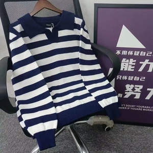 条纹冰丝针织polo衫男短袖秋冬季薄款潮流轻奢翻领男士半袖体恤图片