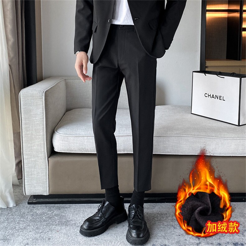 裤子男韩版秋冬加绒加厚九分小西裤男士修身垂感西装裤休闲长裤潮，男装西裤，星座505-2（原电商A260-1)