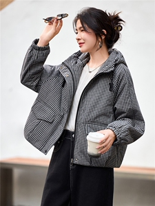 2025年冬季宽松连帽格子加厚棉衣服棉短款外套图片