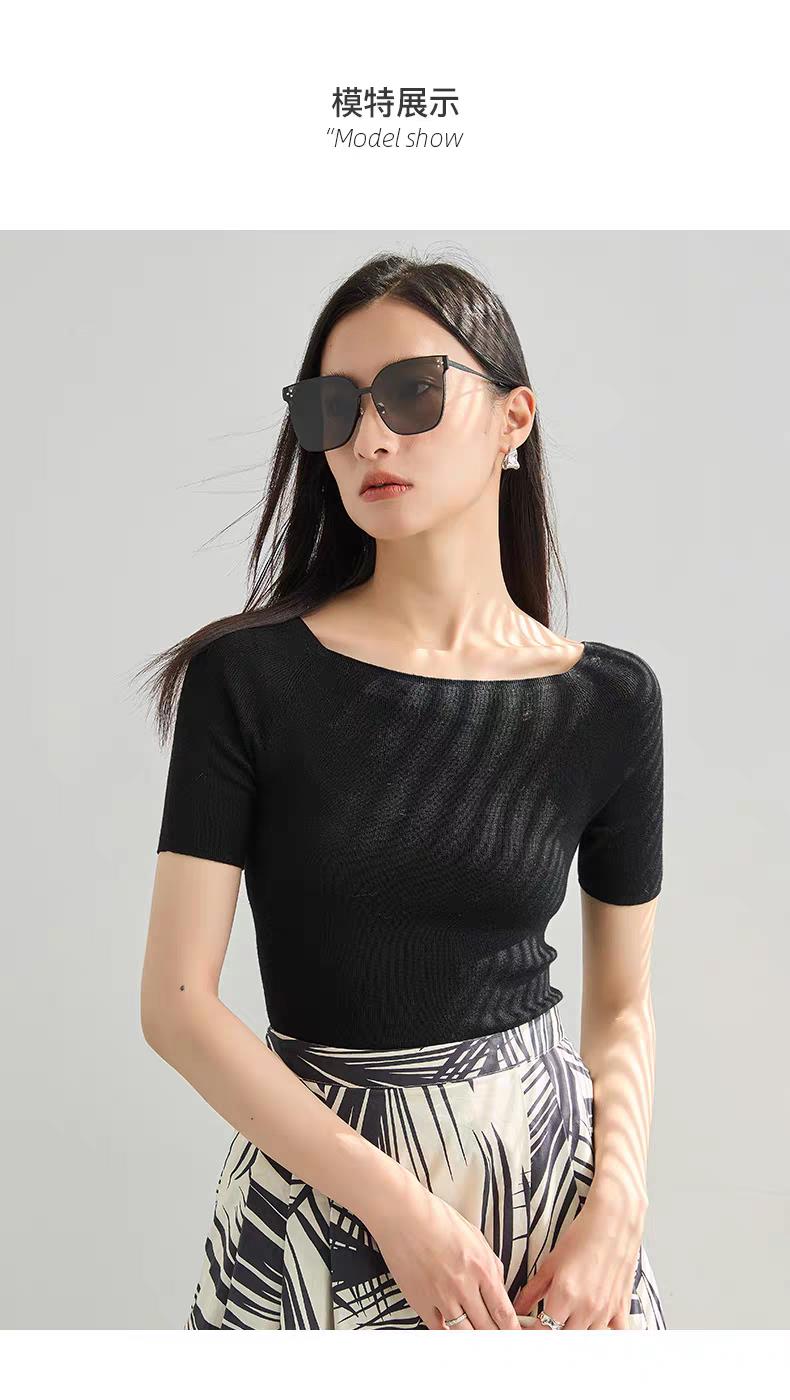 短袖t恤女大码夏季胖MM韩系小众设计感显瘦上衣,女装T恤,更慕羊绒