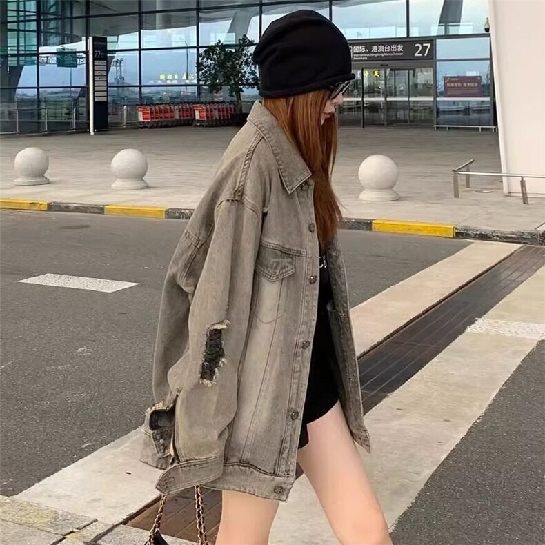 2025美式高街设计感水洗破洞牛仔外套男女春季做旧工装潮vibe夹克,男装夹克,星座506A