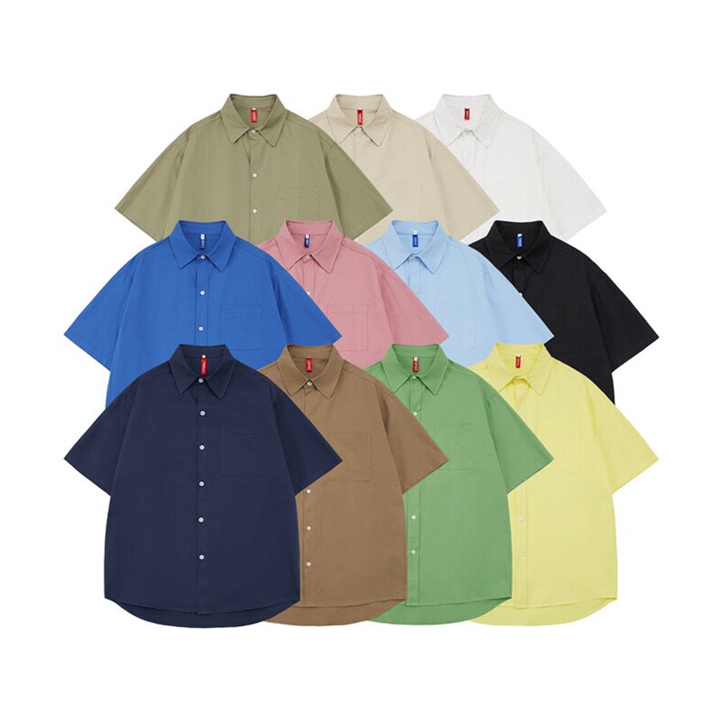 得物二开纯色短袖衬衫男夏季糖果色翻领上衣休闲百搭衬衣7004,男装T恤,星座710