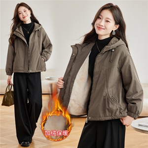 现货2025冬装新款加绒加厚休闲精品女装棉衣棉服连帽派克服,女装派克服,木子恋