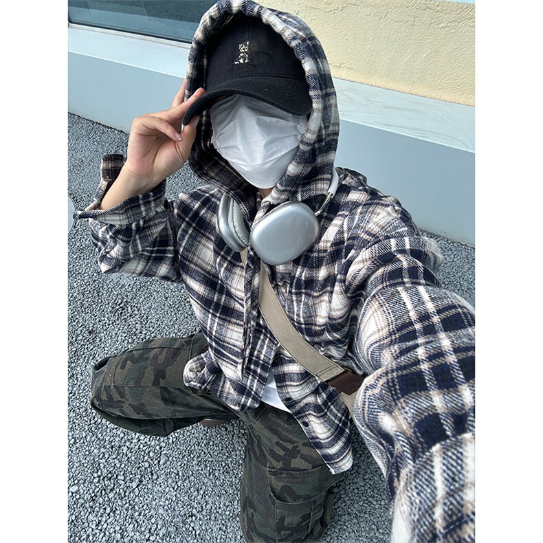 380G磨毛秋冬新款格纹连帽衬衫加厚磨毛格子外套CS328-P48,男装衬衫,星座301C-5