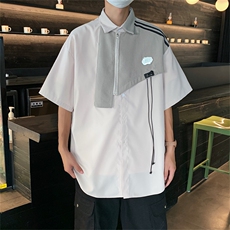 S14-P40夏季宽松型设计感拼接短袖衬衫，男装衬衫，星座1501-1